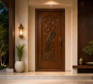 royal peacock carved mahogany apc door