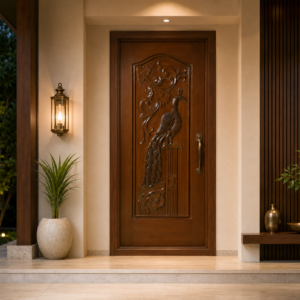 royal peacock carved mahogany apc door