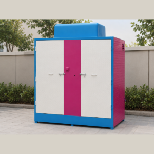 aqua magenta twin frp portable toilet cabin