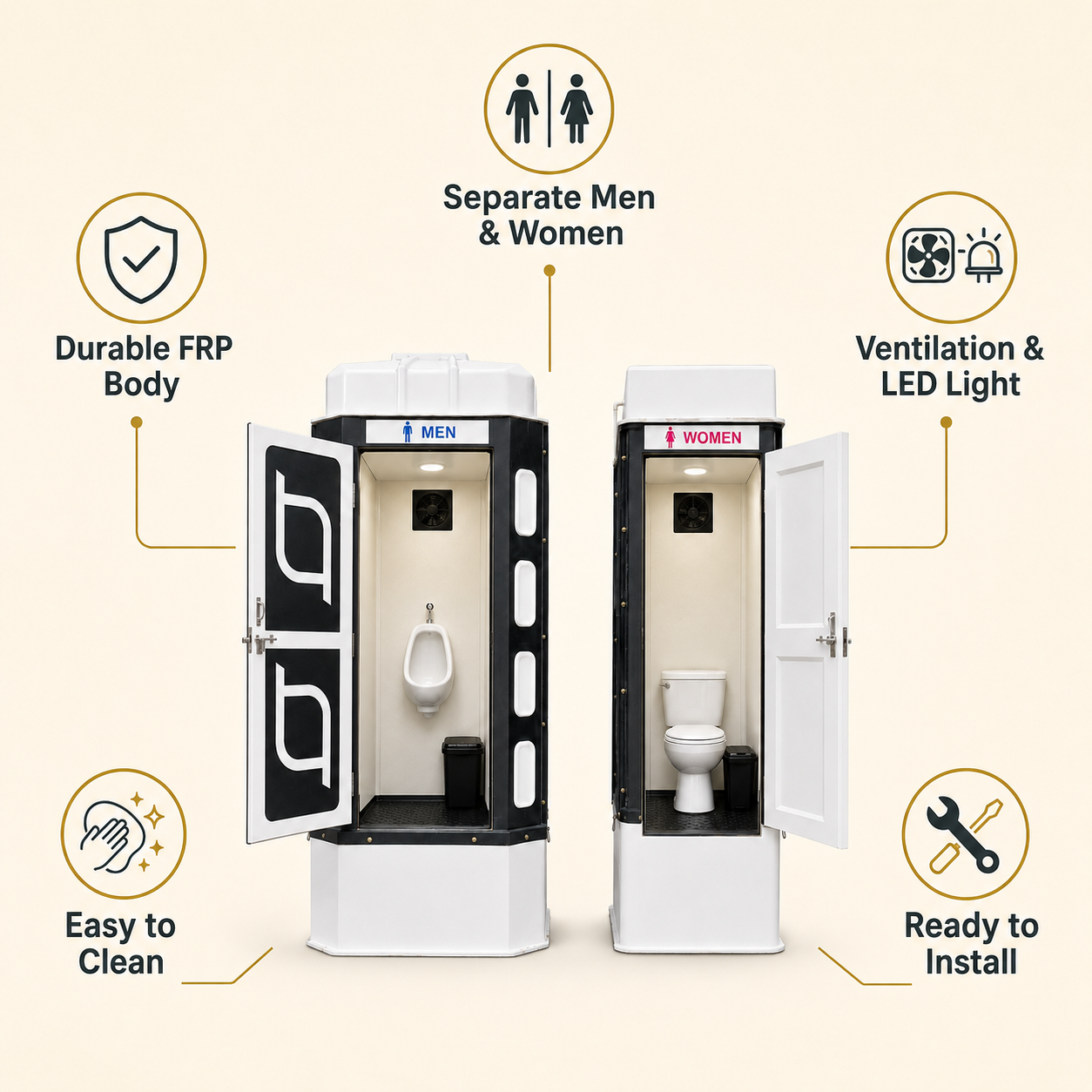 classic black & white frp toilet cabins open details classic black & white frp toilet cabins open details