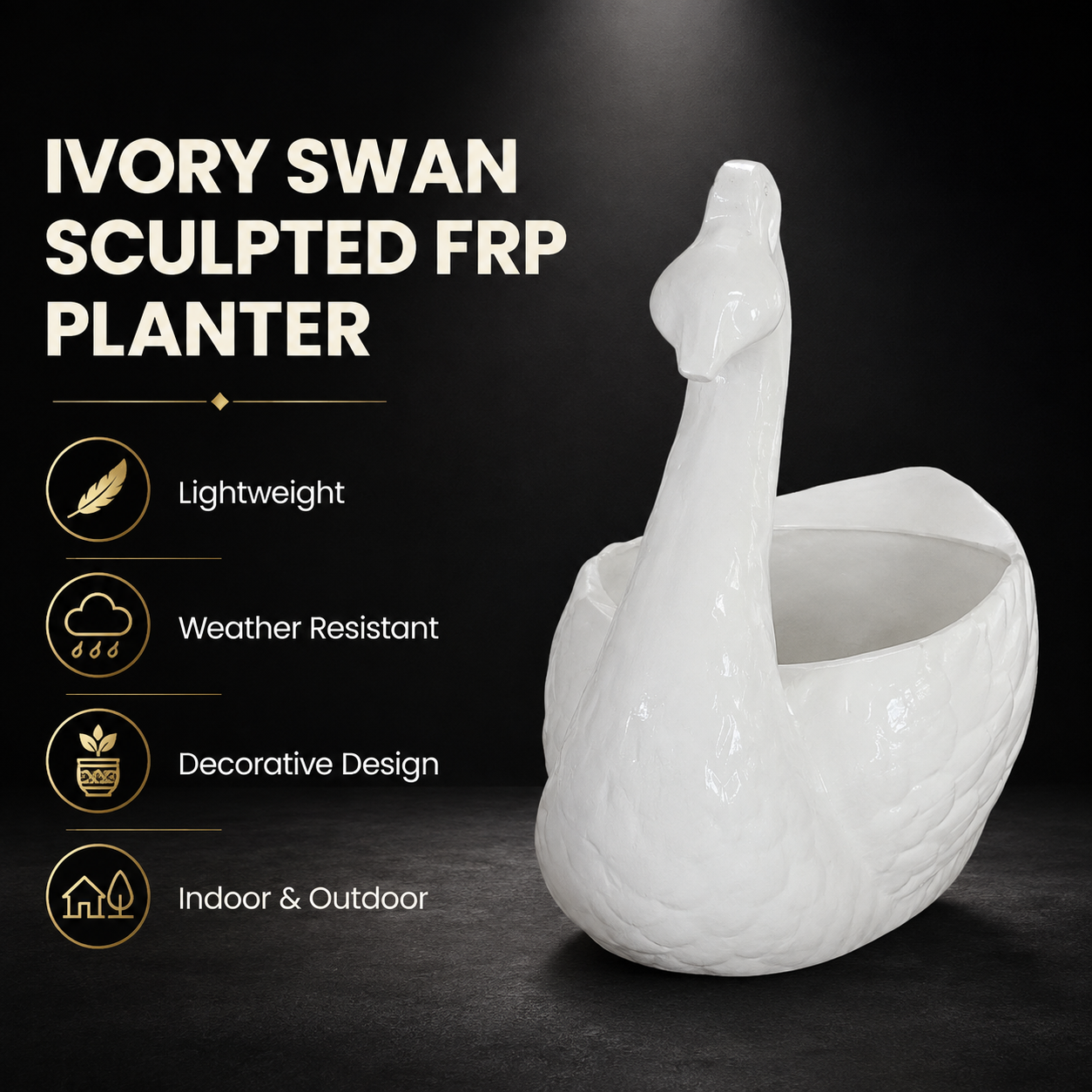 ivory swan sculpted frp planter. details ivory swan sculpted frp planter. details