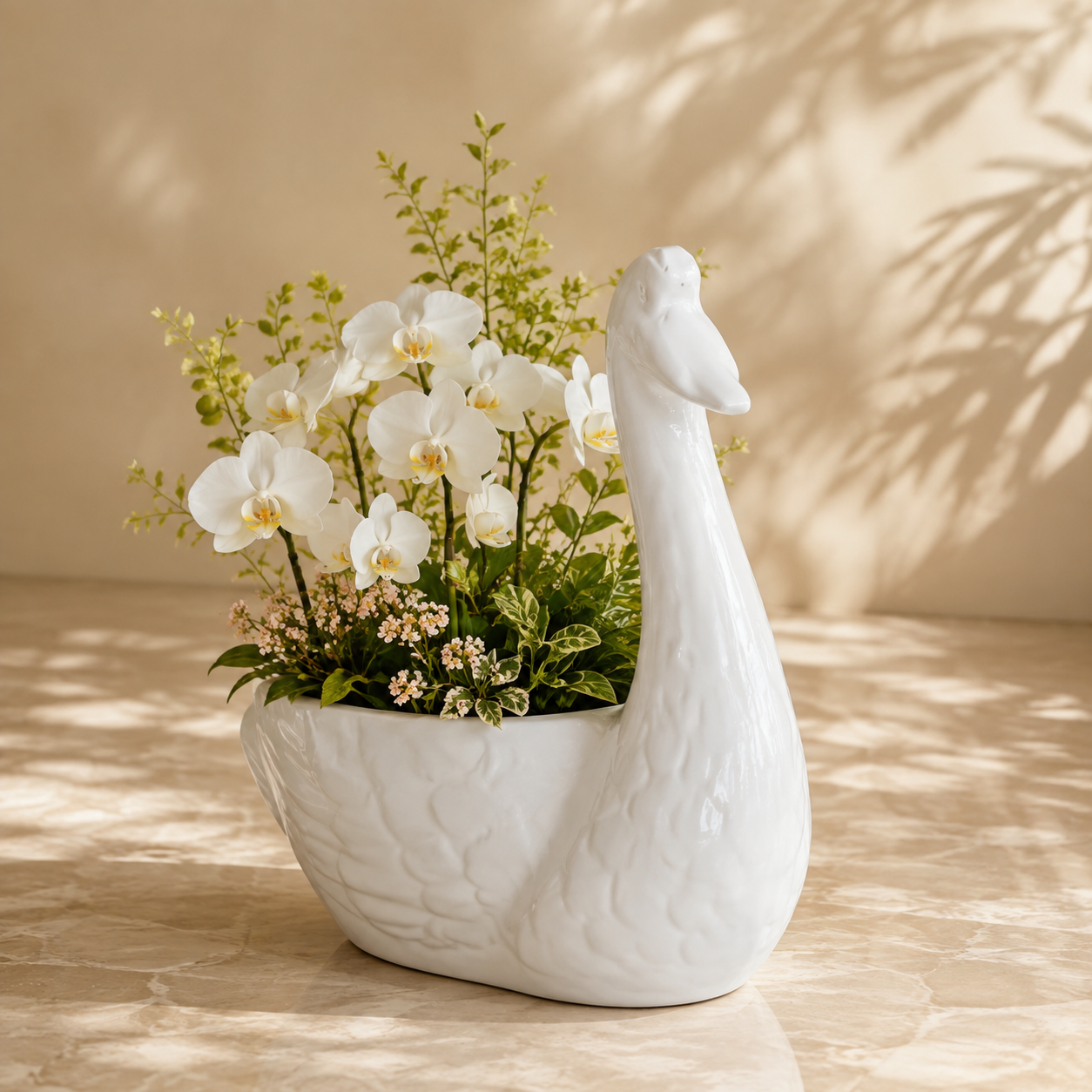 ivory swan sculpted frp planter. planter ivory swan sculpted frp planter. planter