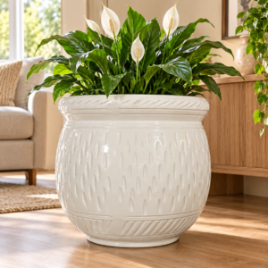 Home ivory heritage barrel planter 03 home setting