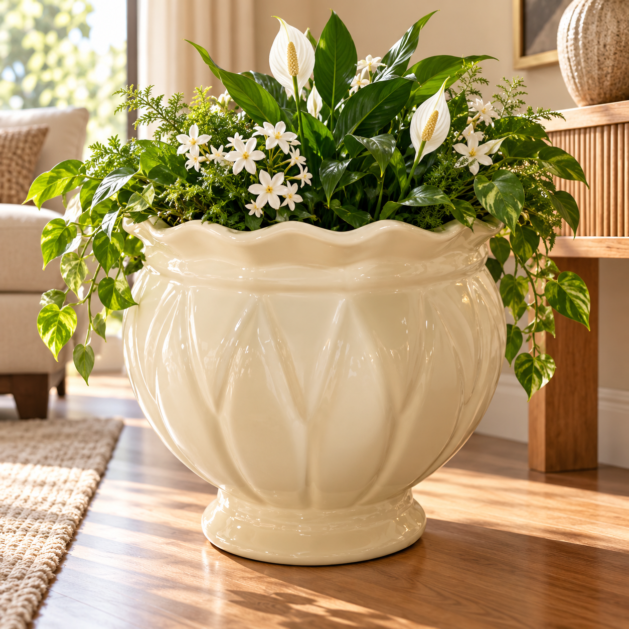 ivory lotus pedestal planter 03 home setting ivory lotus pedestal planter 03 home setting